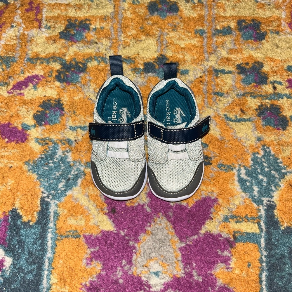 See Kai Run White and Navy Baby Shoes